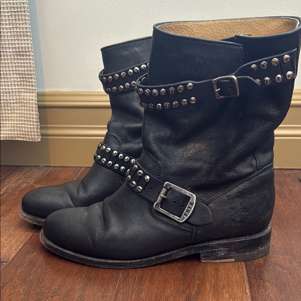 Studded Black Leather Boots